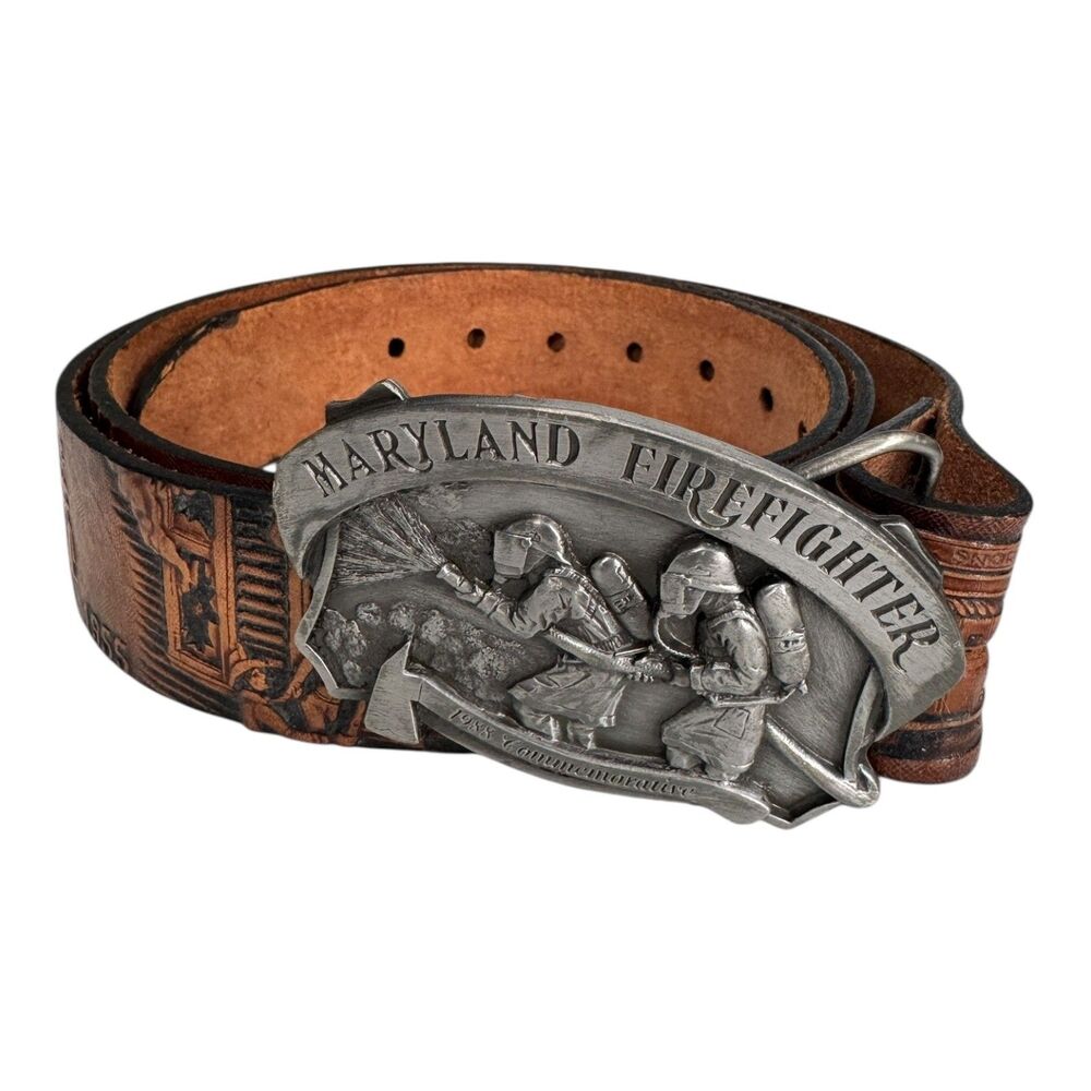 Vintage Maryland Firefighter Belt Mens Large 38-42 JJ Buckles Limited‎ 1988